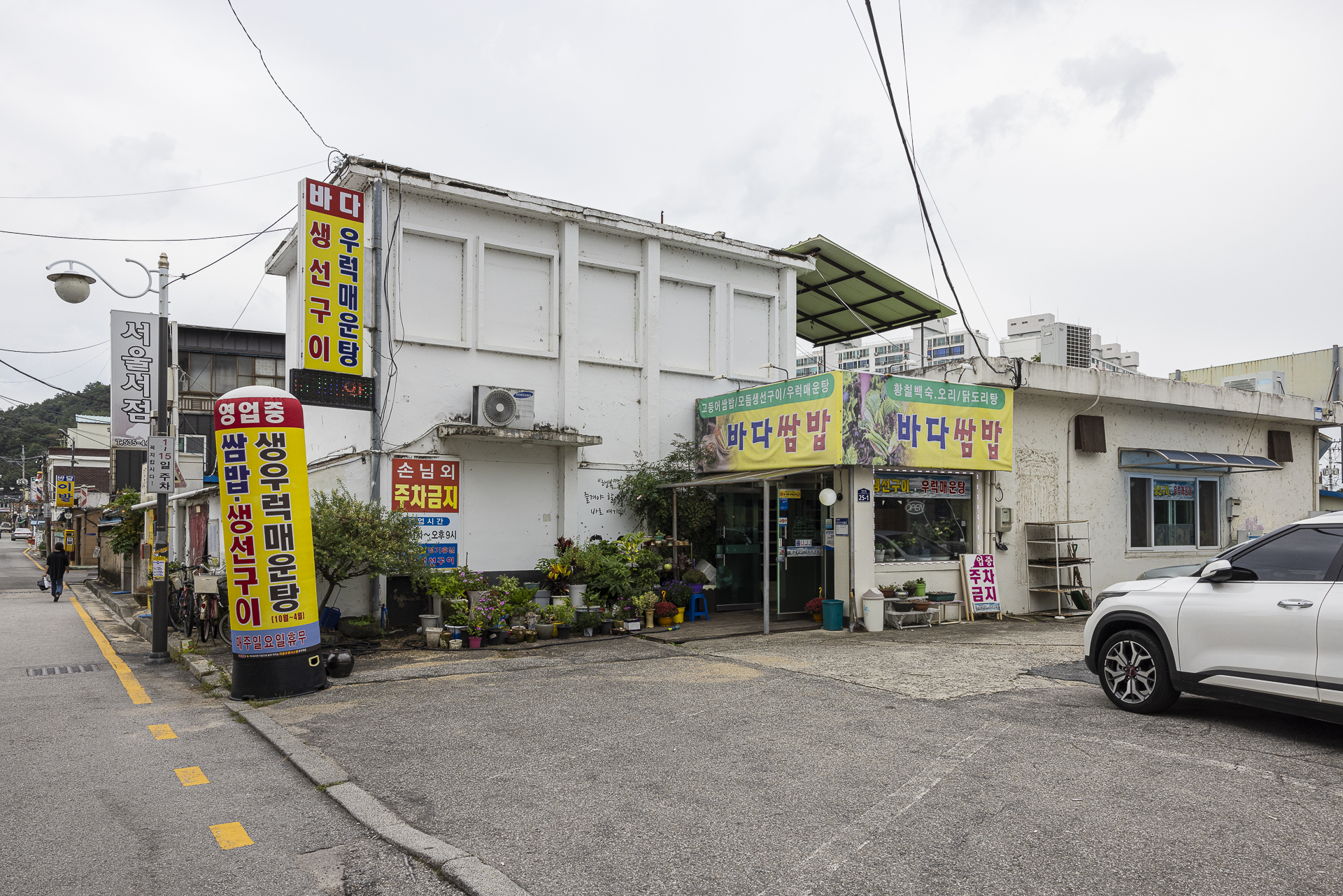꽃과 화분이 있는 매장 입구